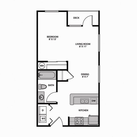 Floor plan for studio, 1 bath, 525 sqft